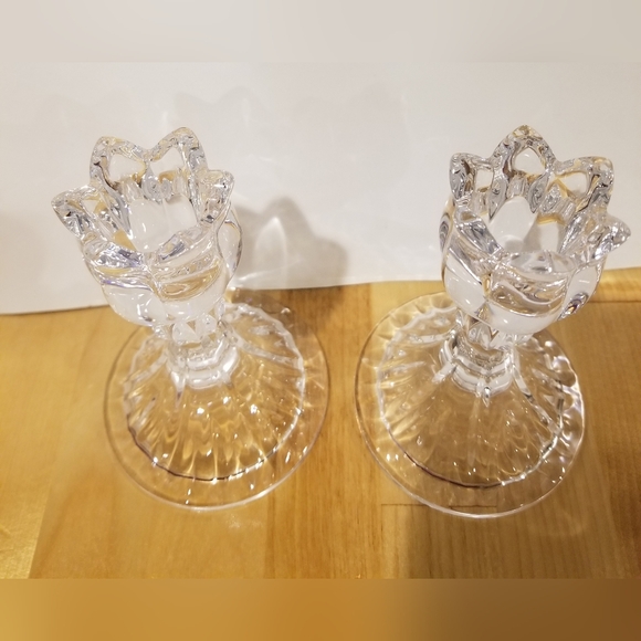 Set of 2 Mikasa Candle Holders Sticks Roses Shape Ambassador Crystal Slovenia - Picture 2 of 6